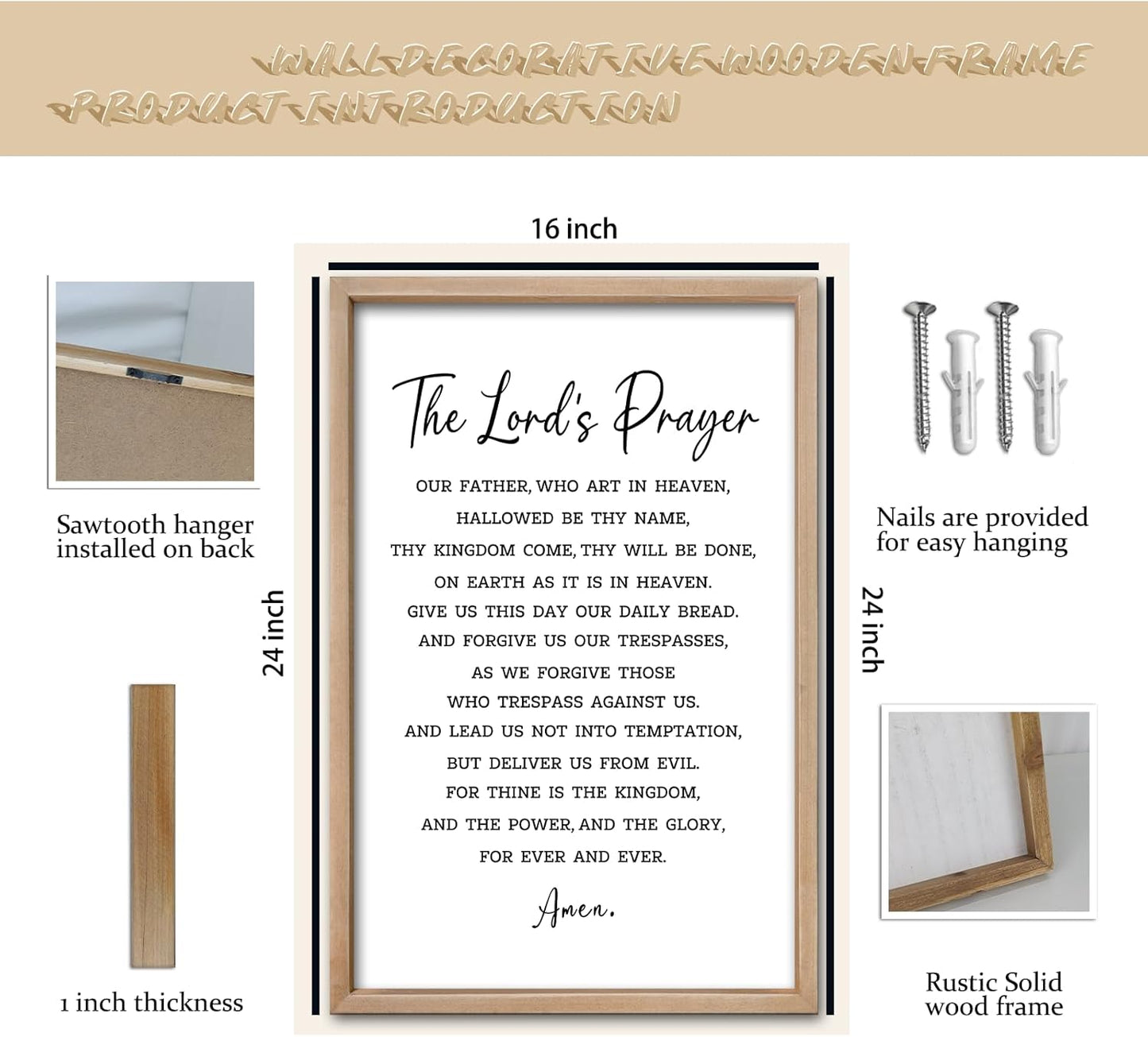 comurdyo Christian Wall Art The Lords Prayer Rustic Bible Verse Wall Decor 24"×16" Our Father Prayer Inspirational Positive Religious Saying Sign God Jesus Scripture Print Hanging (Wood)