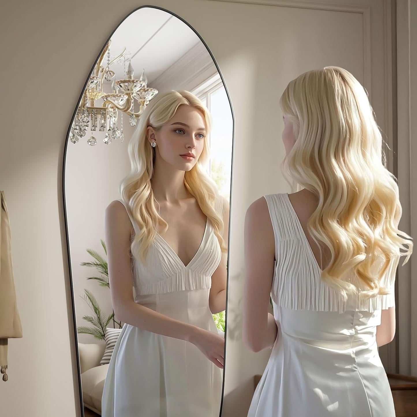 Full Length Floor Mirror - 67"x24" Aluminum Frame Irregular Mirror Diamond Shaped Standing Leaning Hanging for Bedroom Living Room Cloakroom Decor Large Mirror Black