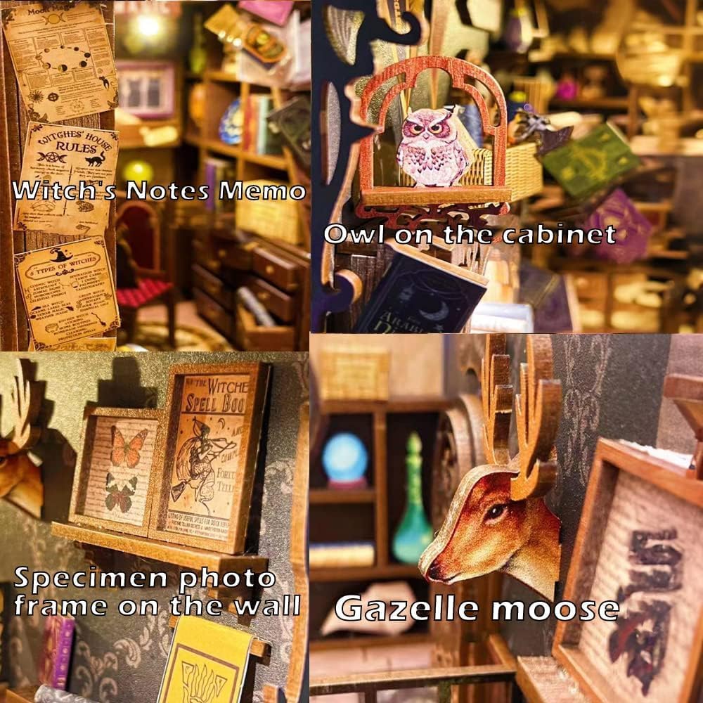 Cutefun DIY Book Nook Kit Birthday Gift for Adults, Teens, Family, DIY Miniature House Booknook Kit Bookshelf Decor 3D Wooden Puzzles for Adults, Tiny Home Model with LED Light (Magic Pharmacist)