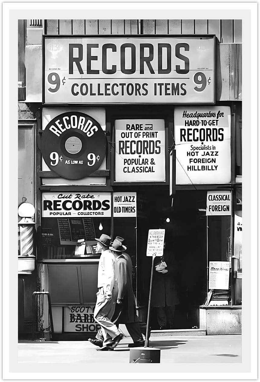 Fashion Black And White Photography Wall Art Vintage Preppy Record Shop Poster Retro Trendy Music Art Aesthetic Canvas Print for Music Lovers Gifts 12x16in Unframed
