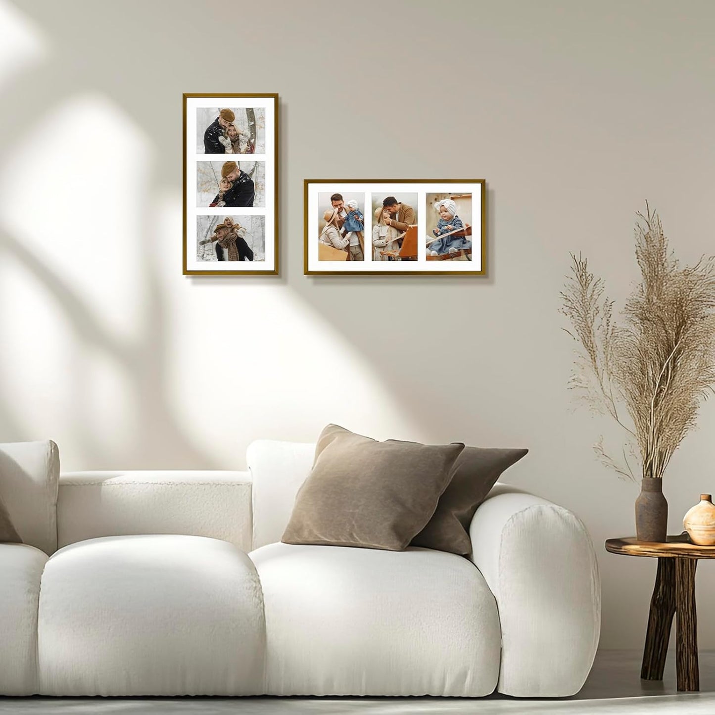 Frametory - 8.5x16.3 Aluminum Collage Picture Frame - Display 5x7 Pictures with 3 Openings Mat - Real Glass Front - Horizontal/Vertical Wall Mount - Bronze 1 Pack