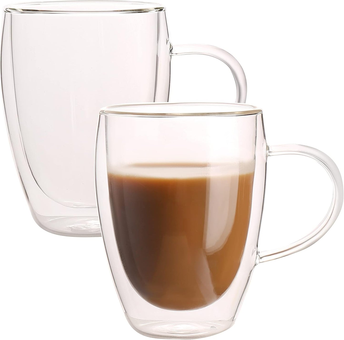 Gmark Large Coffee Mugs Set of 2 (12 oz, 350 ml), Double Wall Tumbler Glass Cup, Insulated Coffee Cups for Tea, Latte, Espresso, Juice, or Water GM2029