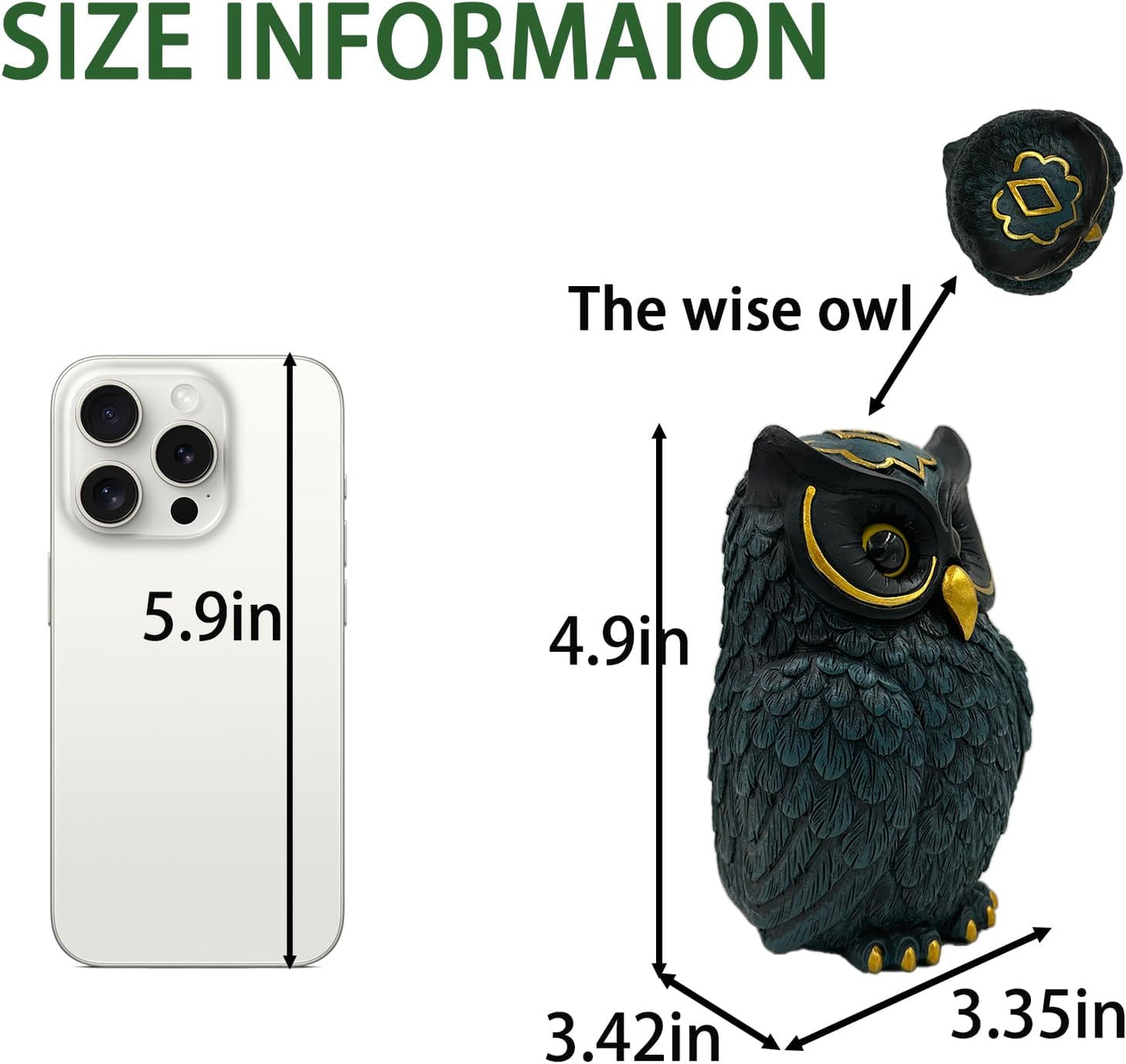 Dark Blue Owl Figurine - Gold Accent Resin Statue, 4.9 Inch Vintage Mystical Decor for Home, Office, Gift for Owl Lovers & Retro Enthusiasts