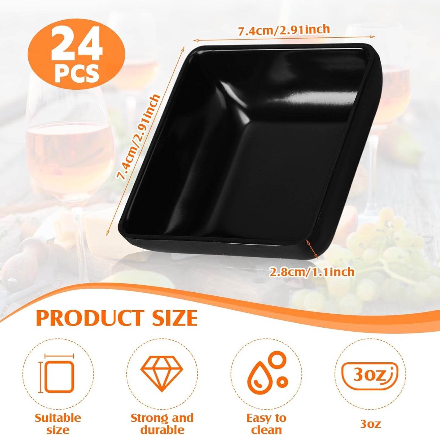 Domensi 24 Pcs Dipping Sauce Bowls, 3 oz Soy Sauce Dishes Dip Bowls Set for Tomato BBQ Ketchup Sushi and Other Party Supply Dinner(Black)