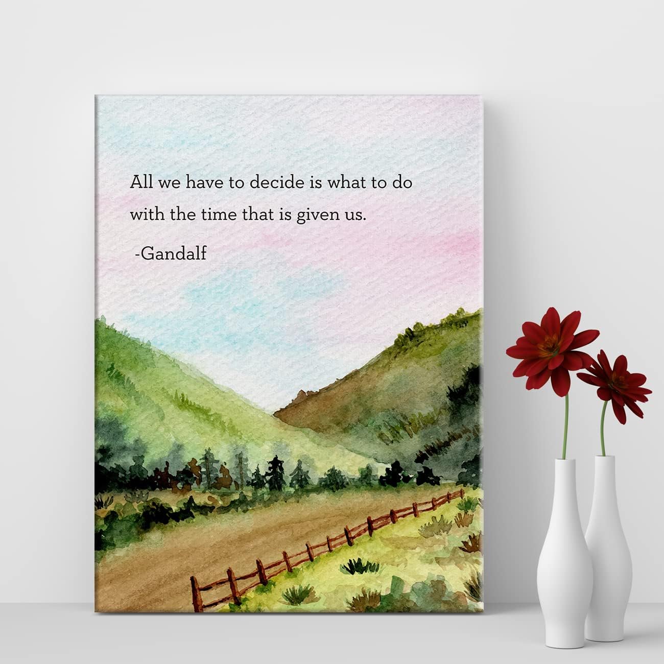LEXSIVO Watercolor Print Canvas Wall Art Home Decor All We Have to Decide is What to Do with the Time That is Given us Painting 12x15 Canvas Poster Framed Ready to Hang