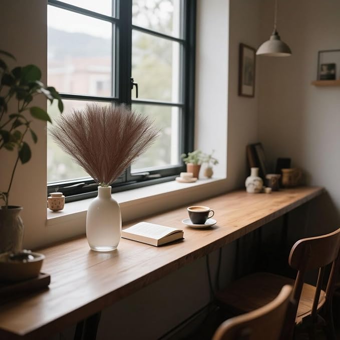 30 Pcs Brown Faux Pampas Grass, 17 Inches Artificial Pampas Grass Bulk, Short Fluffy Faux Pompas for Vase Filler, Home Boho, Wedding Anniversaries, Baby Shower Decoration