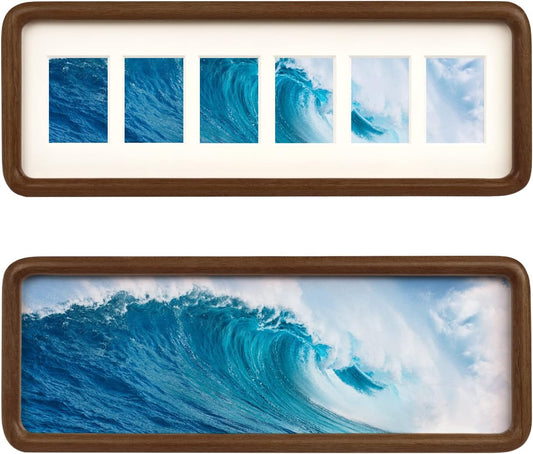 Hans 4""x12"" Collage Picture Frame with Single Mat, 1.5x2.5 Collage Matted Frame - Wall Mounting Horizontal or Vertical Display(6 Openings), Walnut