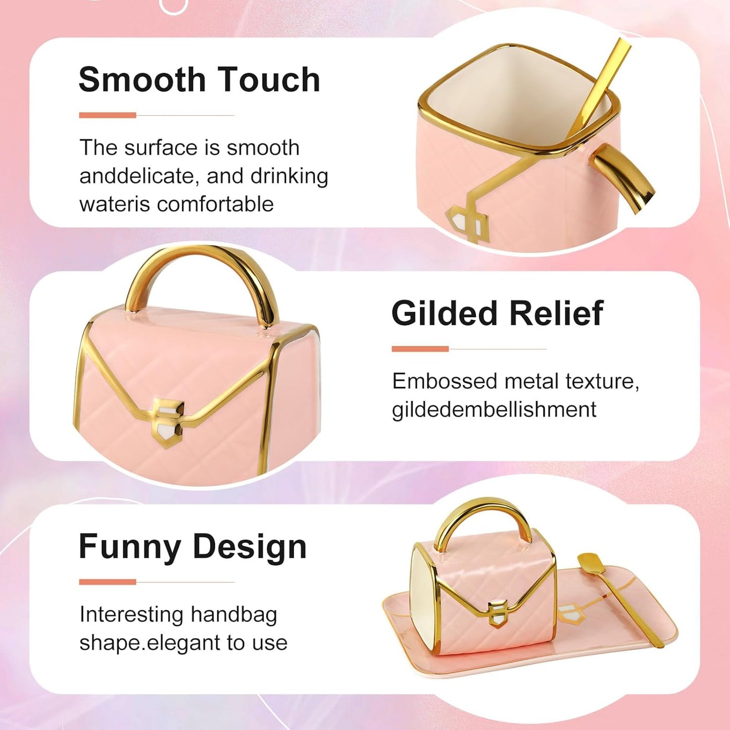 Handbag Shaped Mug, Handbag Coffee Mug And Saucer, Purse Coffee Ceramic Mug Set 10 Oz/ 310 ml Cute Creative Design Travel Tea Cup for Women Thanksgiving Christmas Gifts