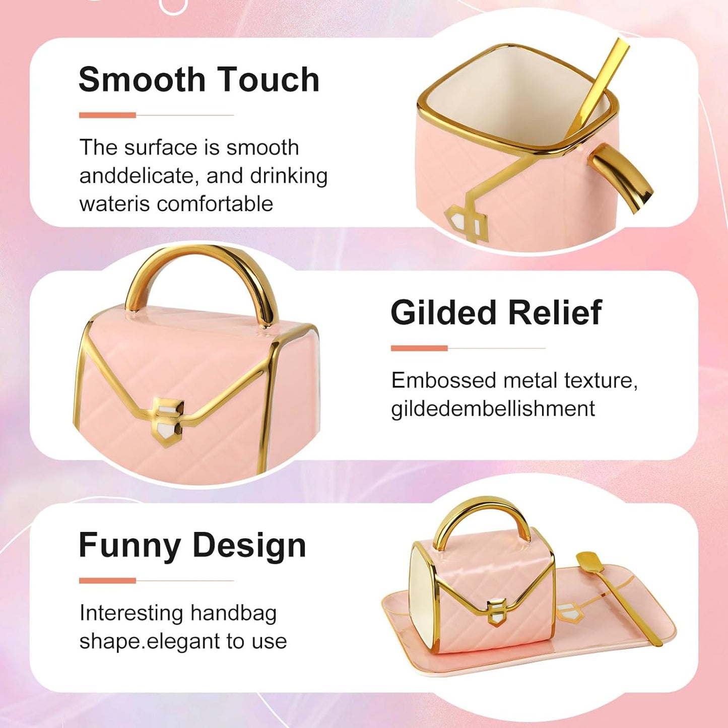 Handbag Shaped Mug, Handbag Coffee Mug And Saucer, Purse Coffee Ceramic Mug Set 10 Oz/ 310 ml Cute Creative Design Travel Tea Cup for Women Thanksgiving Christmas Gifts, White