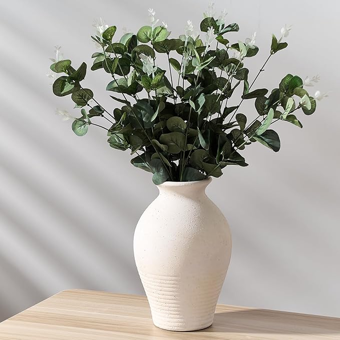 LUKA Ceramic Rustic Farmhouse Vase, 9.2 inch Whitewashed Terracotta Vase, Pottery Decorative Vases,Clay Decorative Vases for Home Decor, Table, Living Room, Shelf, Mantel Decoration(Off-White)