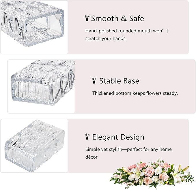 VECELO Crystal Glass Vase - Textured Clear Flower Vase for Fresh Flowers & Hydroponic Plants, Modern Decorative Centerpiece for Dining Table, Coffee Table & Home Décor, 9.06 Inches