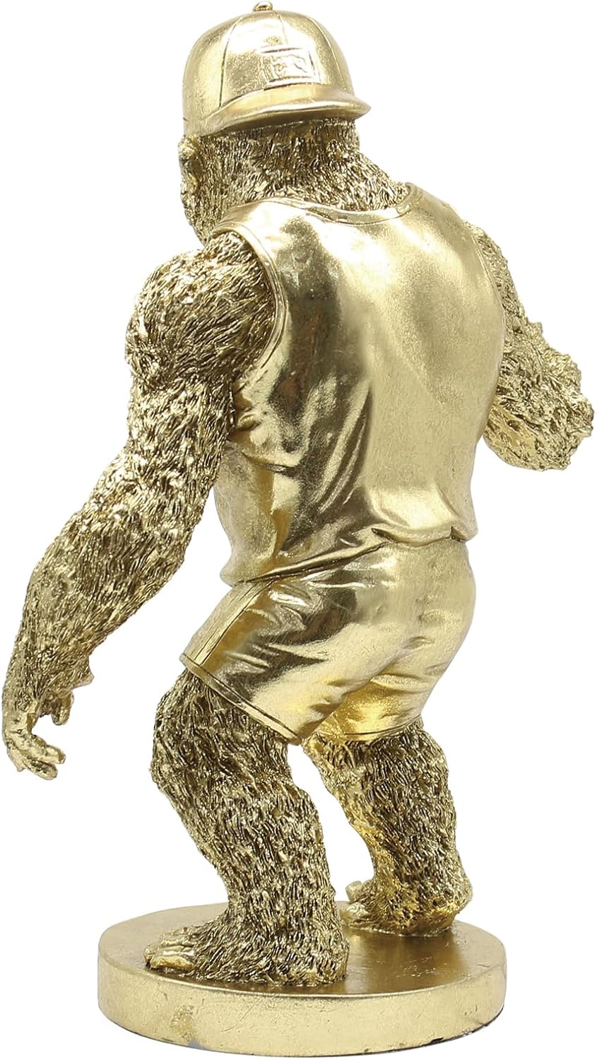 Lukitas Gorilla Playing Basketball Figurine Decor, Kingkong Statue and Sculpture Decor, Creative Decoration for Living Room Office, Golden, Resin 13.5''