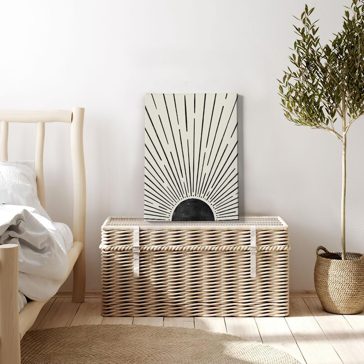 HIWX Boho Sun Framed Canvas Pictures, Boho Wall Art, Sunrise Wall Decor for Bathroom, Office, Bedroom (11x14, Black)