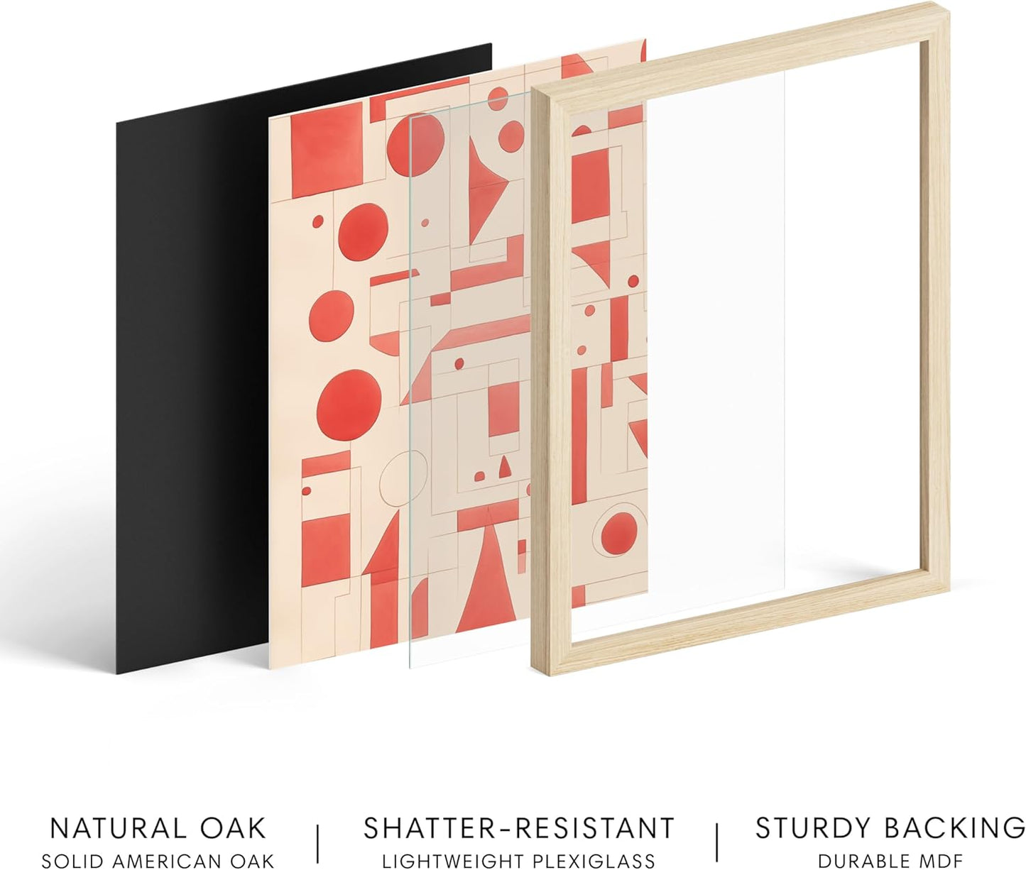 HAUS AND HUES Colorful Abstract Wall Art - Minimalist Retro Picture for Living Room Decor, Red and Pink Modern Wall Art Painting (Red Geometric, Beige Frame, 24x36)