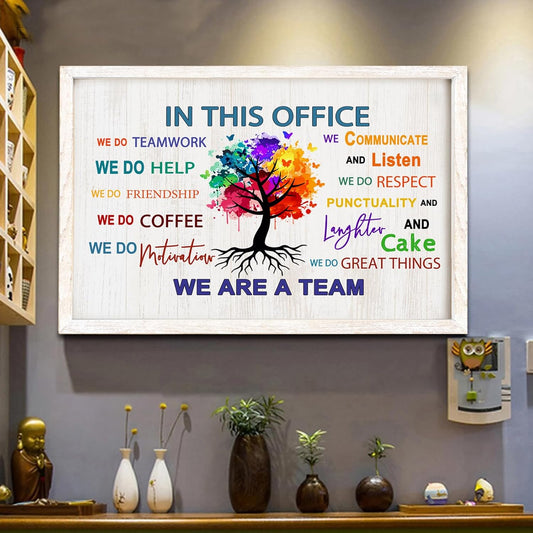 In This Office We Are A Team Wall Decor 24x18 Inch Frame Office Inspirational Wall Art, Motivational Teamwork Wooden Hanging Sign