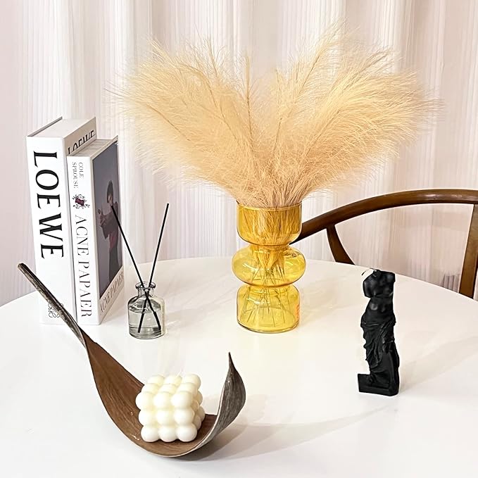 BLOFLO Orange Transparent Glass Hydroponic Vase, 7Inches Colored Glass Vase for Flower, Modern Geometric Three-Layer Floral Vases for Home Office Wedding Table Décor (Orange)