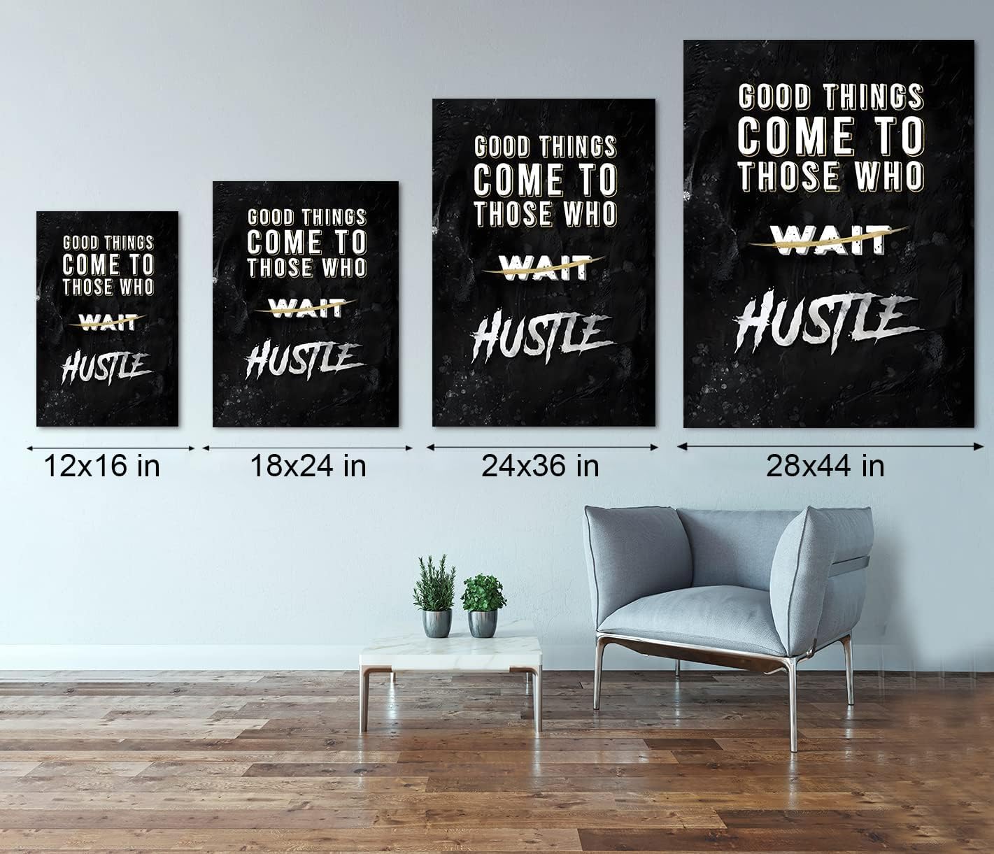 Black and White Letter Good Things Comes After Those Who Hustle Inspirational Posters and Prints Motivational Quote Art Wall Pictures for Living Room Office Framed Easy to Hang-18 Wx24 H