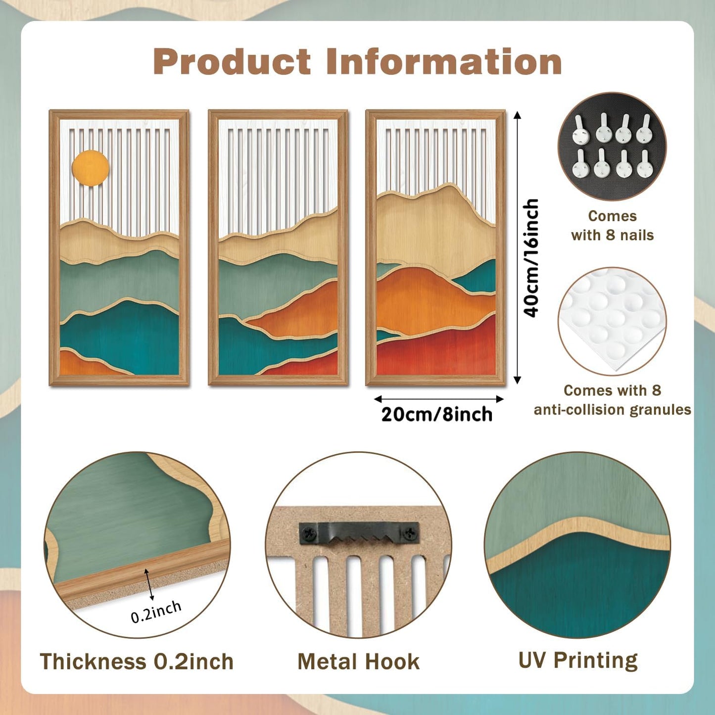 IARTTOP 3 Pcs Boho Mountain Wall Decor Modern Minimalist Wooden Artwork Bohemian Hanging Art Abstract Nature Landscape Wood Wall Art Decoration for Apartment Living Room 7.9 x15.8 Inch