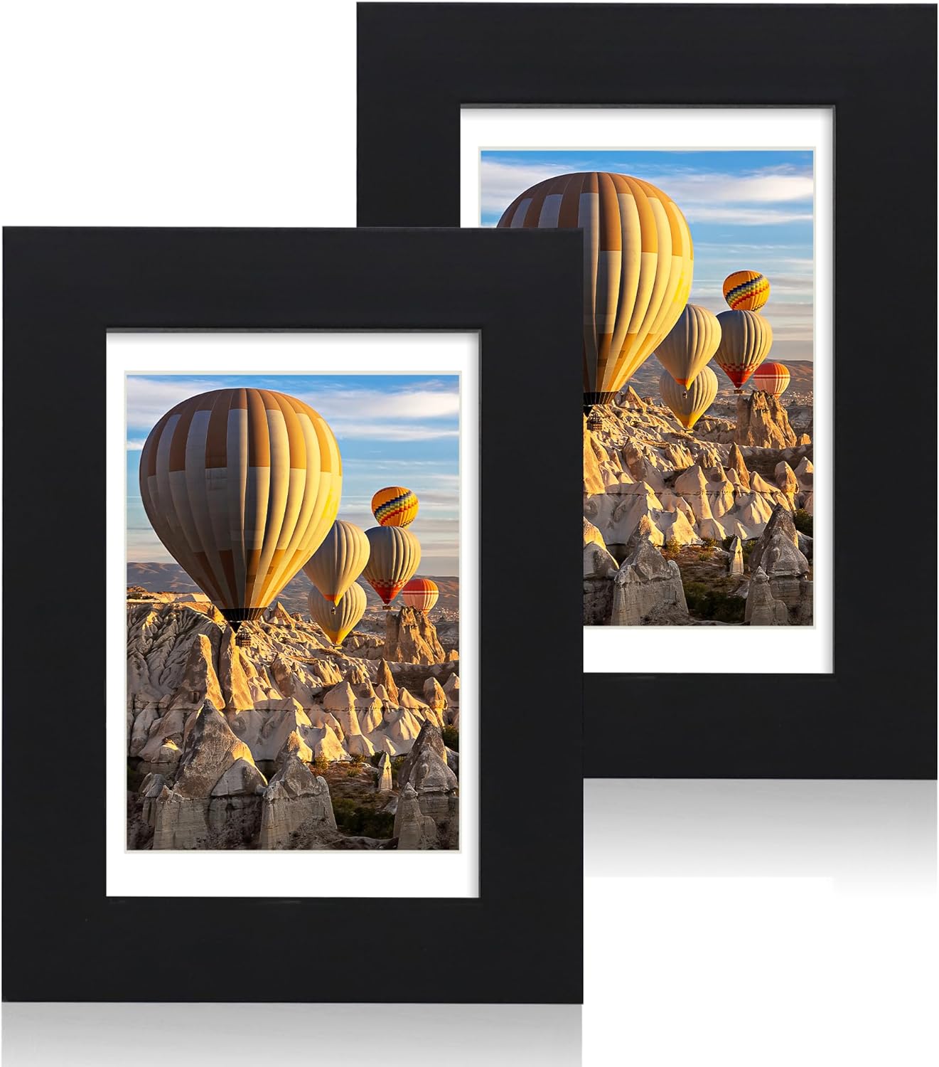 iRahmen 4x6 Picture Frame Set of 2 with HD Glass, Black Wood Photo Frames Display 3.5x5 Picture with Mat or 4 x 6 Without Mat for Horizontal or Vertical Tabletop and Wall Mounting