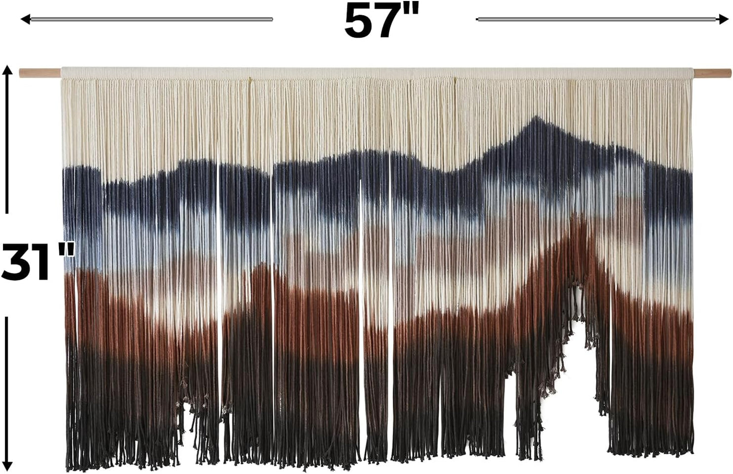 Flber Macrame Wall Hanging Handmade Dip Dye Boho Tapestry for Bedroom, Living Room, Dorm Large Woven Cotton Wall Art Decor, Aesthetic Bohemian Home Decoration 57" Wx35 L