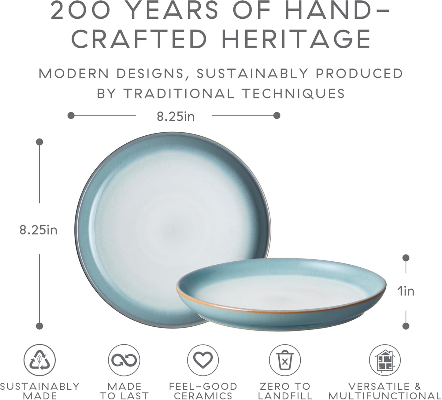 Denby - Azure Haze Coupe Salad Plates Set of 6-8.25 Inch - Dishwasher Microwave Oven Safe - Lunch, Dessert Plates - Reactive Blue Teal Glaze Ceramic Stoneware Dinnerware - Scratch Chip Resistant