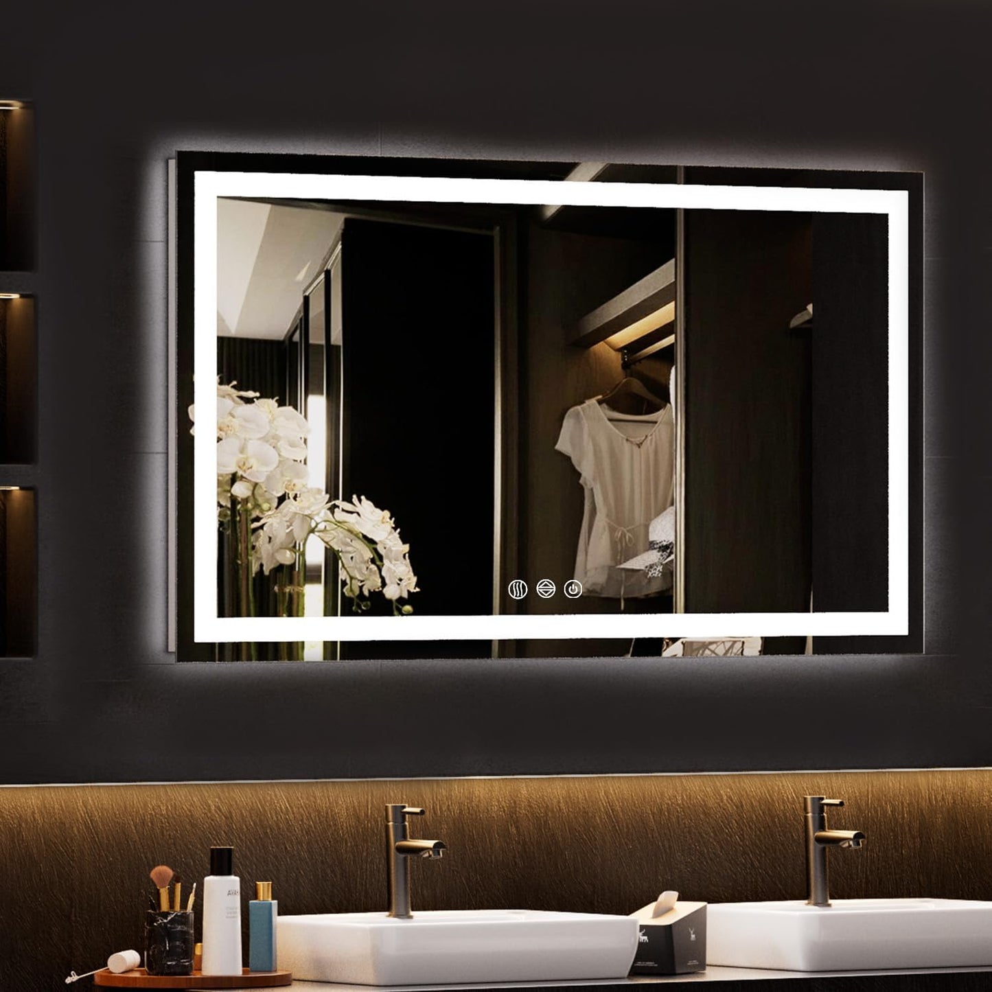 Koonmi 38"x26" LED Mirror for Bathroom, 90CRI Anti-Fog Vanity Mirror with Front and Backlight, Shatter-Proof Wall Mirror with Light, Easy Install Lighted Mirror for Modern Bathroom (IP65)