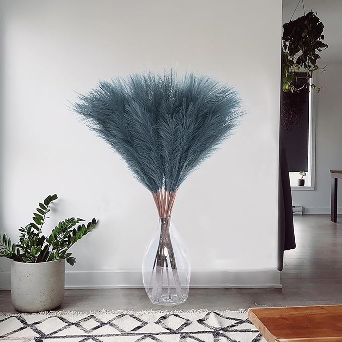 38" 10 Stems Tall Pampas Grass - Faux Fluffy Pampas Grass Tall Navy Blue for Boho Home Wedding Mothers Day Decoration
