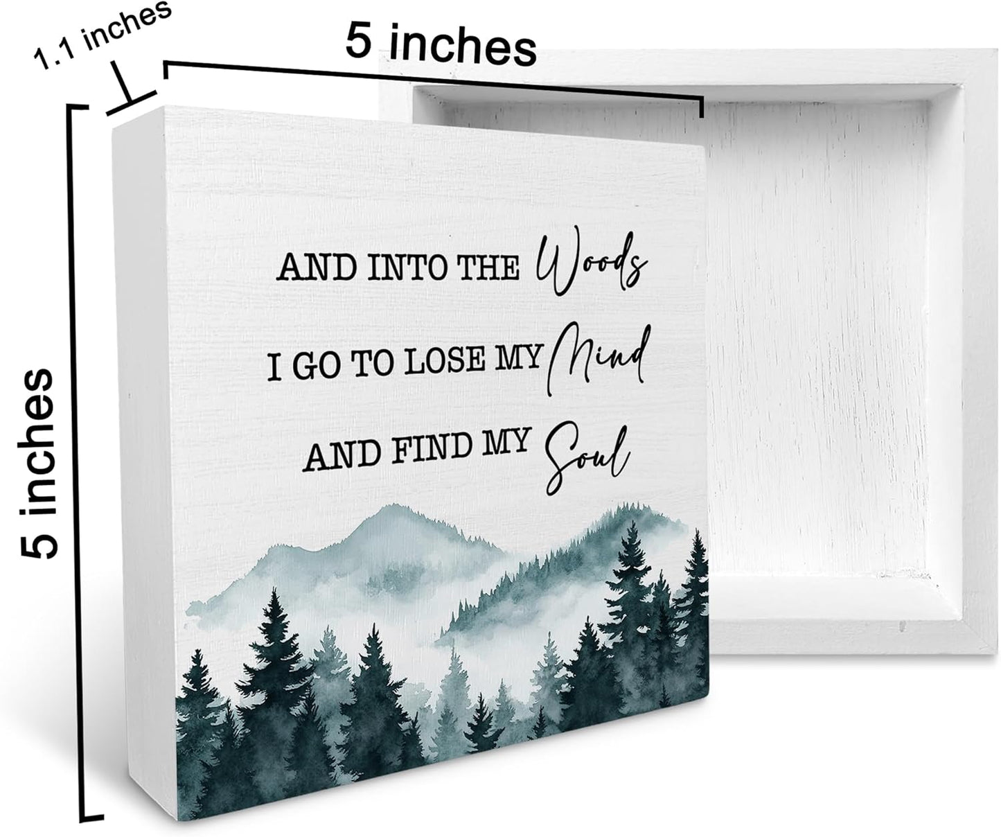 Ku-Dayi Camping Wooden Box Sign, Nature Mountain Wood Box Decorations for Home Office, Camper Accessories, Forest Into the Woods I Go to Lose My Mind Wooden Block Plaque Desk Shelf Decor 5x5 Inch