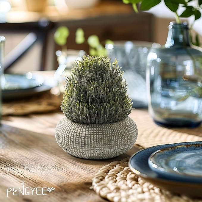 2Pack Small Fake Plants, 6.1/5.7 Inch Artificial Plants Indoor in Cement Planter, Small Faux Plants Indoor for Room Bathroom Bedroom Farmhouse Kitchen Office Home Decor