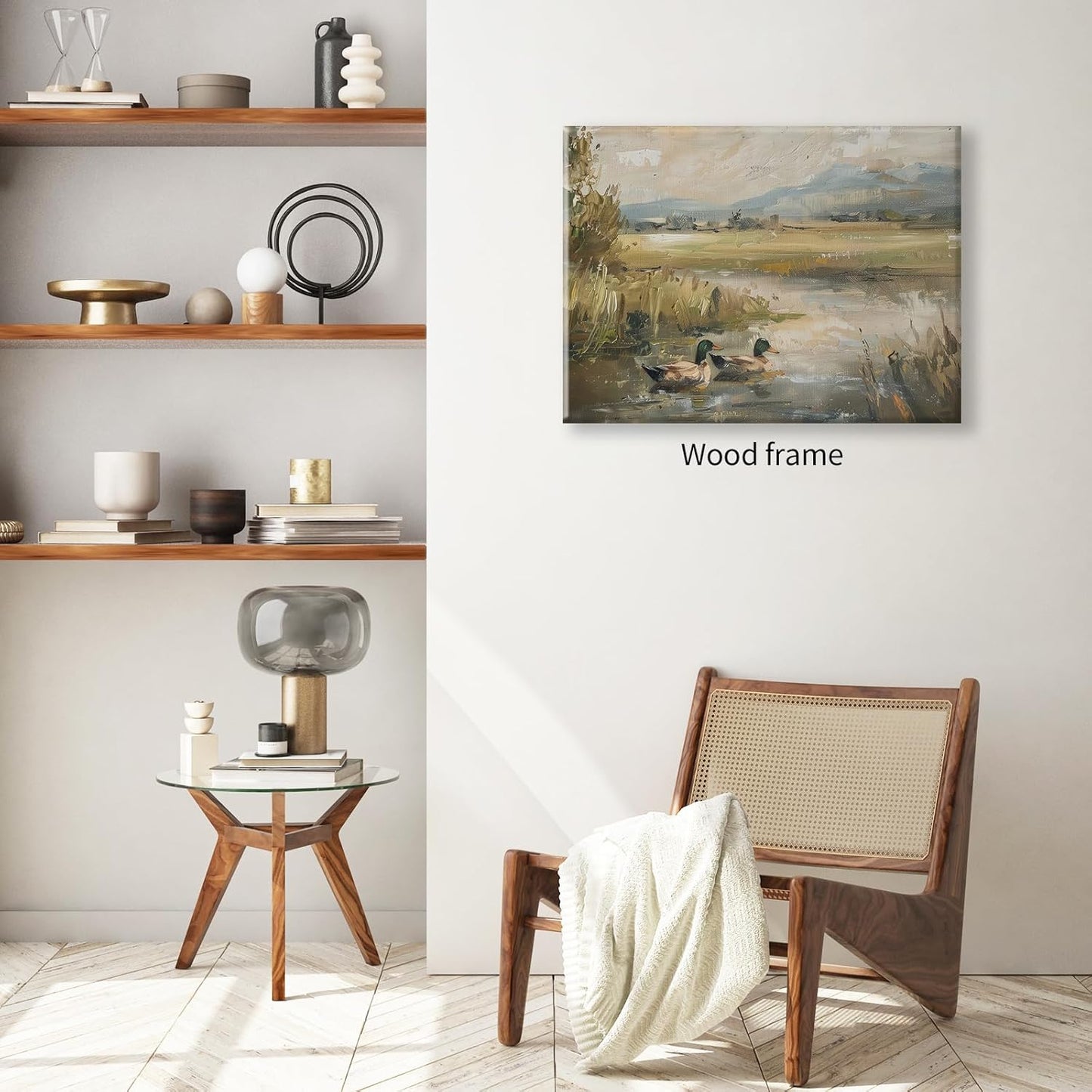 Mallard Duck Pond Poster Animal Farmhouse Canvas Wall Art Vintage Duck Painting Oil Painting 12x16 inch Framed Bird Hunter Gift for Rustic Cabin Nursery Wall Decor