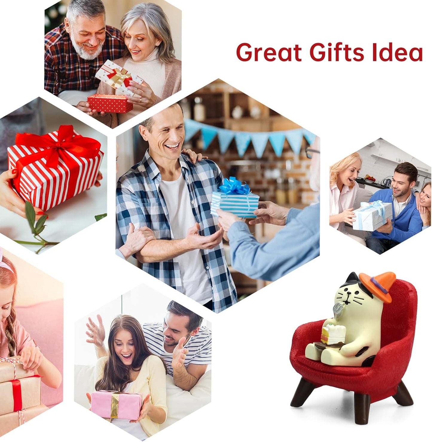 Cute Mini Cat Eating Cake Figurine Resin Cat for Office, Home Decoration Perfect Cute Cat Gift for Cat Lovers - Red Sofa