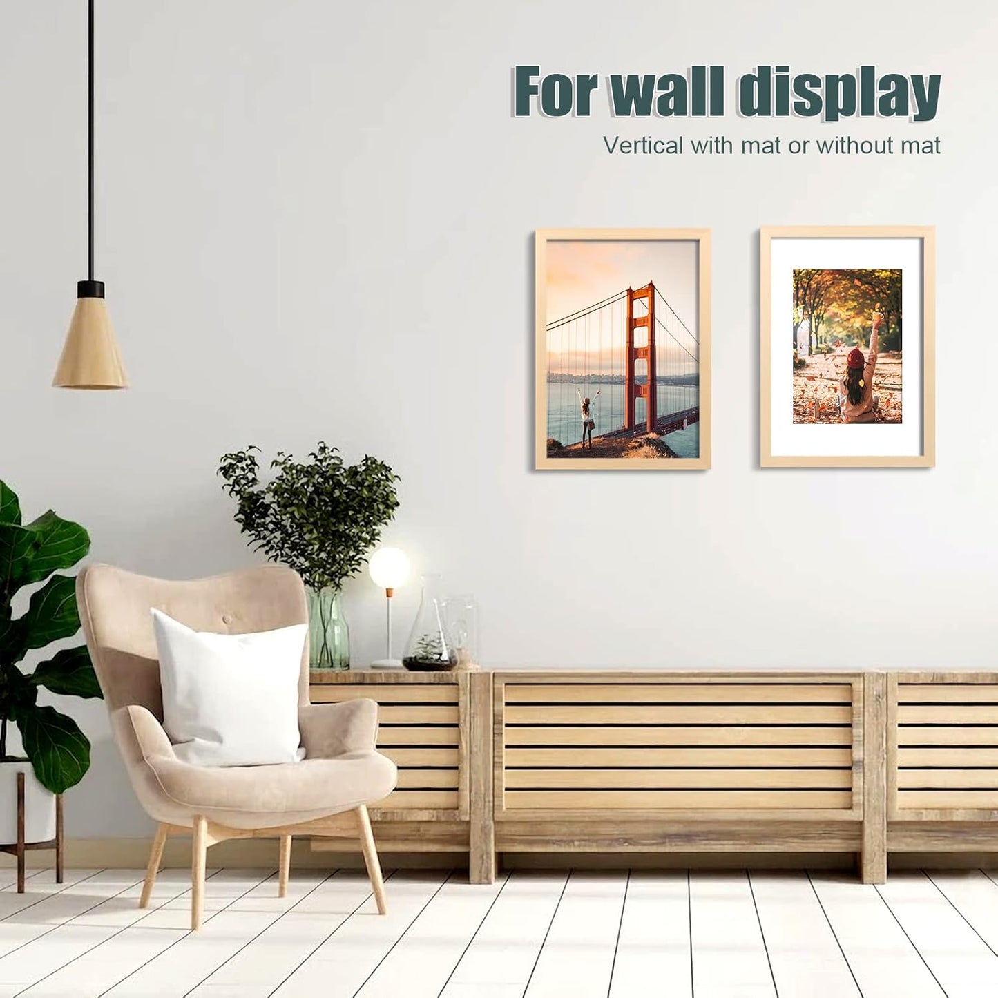 KINLINK 12x16 Picture Frame Natural, Solid Wood Frames with Acrylic Plexiglass for Pictures 11x14/9x12 with Mat or 12x16 without Mat,Wall Display Photo Frame Set of 4