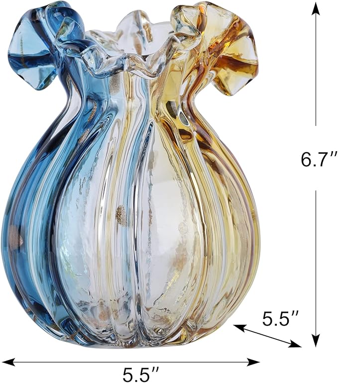 Hand-Blown Glass vase, Unique Wide-Mouth Glass vase, Modern Glass Art Decoration, Suitable for Living Room, Kitchen, Wedding, Dining Table, and Office Centerpiece Floral Arrangements.