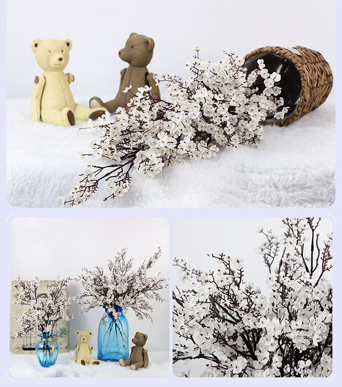 JAKY-Global Babys Breath Fabric Cloth Artificial Flowers 12 Bundle European Fake Silk Plants Decor Wedding Party Decoration Bouquets Real Touch DIY Home Garden(White 12Bundles)