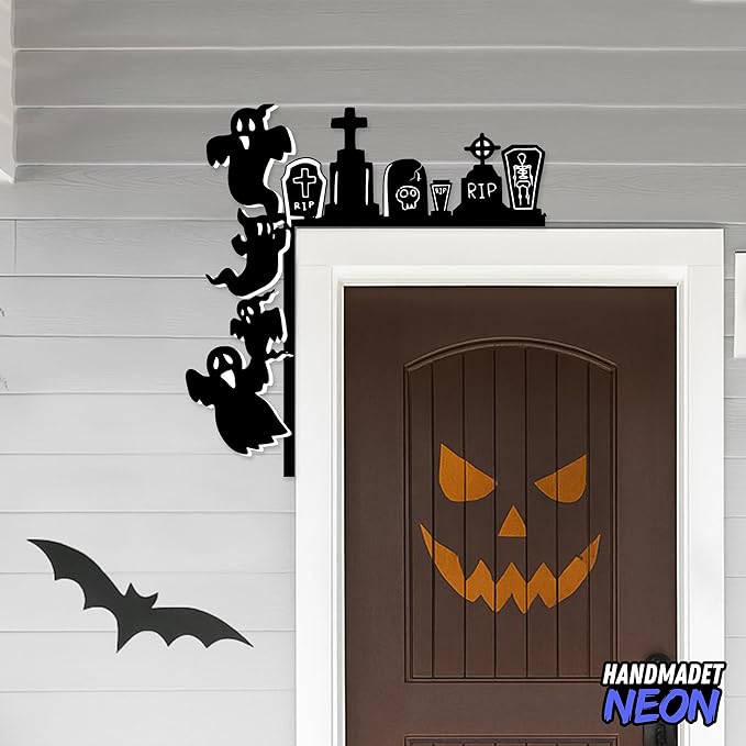Personalized Metal Halloween Door Toppers, Custom Text Halloween Door Corner Sign, Doors Frame Decoration Halloweens Theme Decoration, Funny Creative Silhouette Wall Art Decor