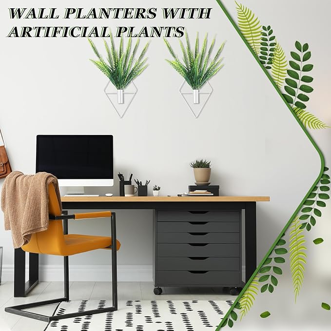 2 Pieces Wall Decor Hanging Planters with Artificial Plants Metal Hanging Vase Indoor Plants Holder Modern Boho Wall Art for Bathroom Bedroom Living Room Decor (White,Boston Fern)