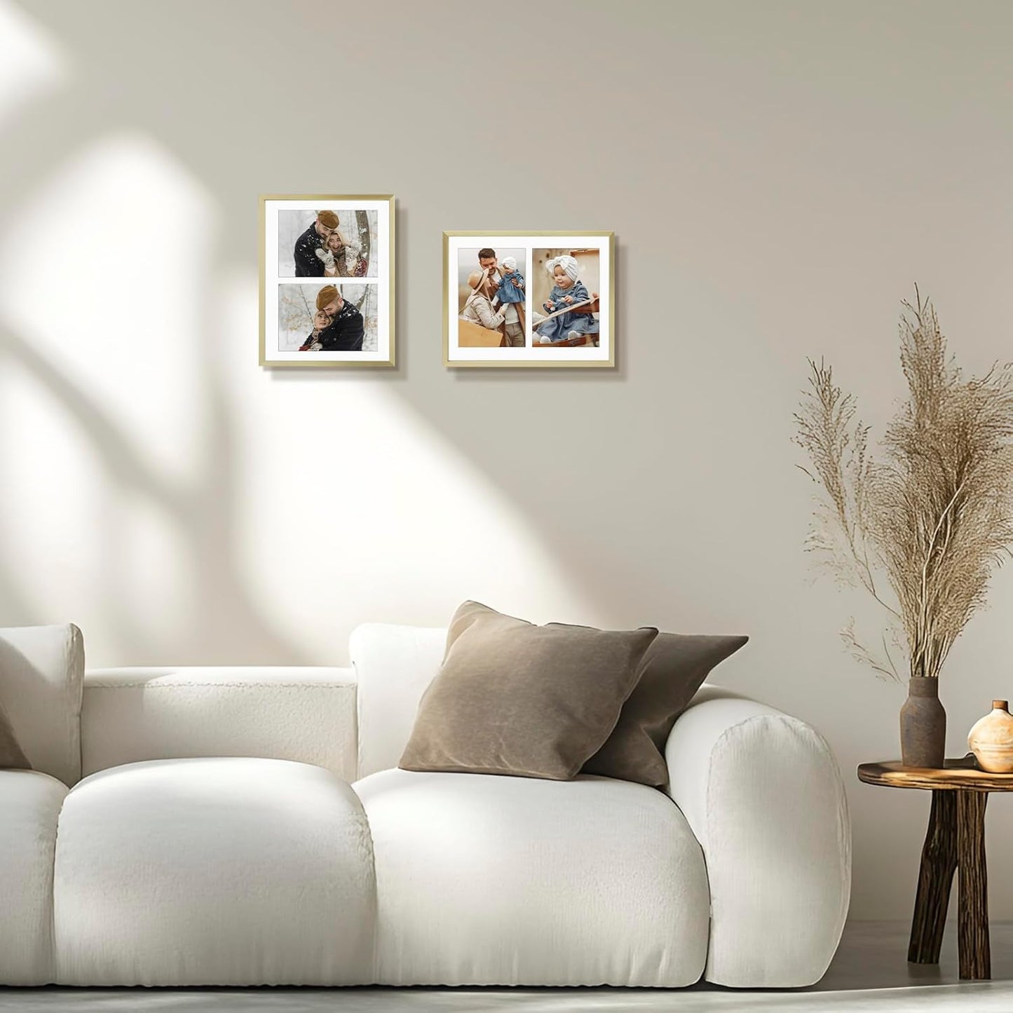 Frametory - 8.5x11 Aluminum Collage Picture Frame - Display 5x7 Pictures with 2 Openings Mat - Real Glass Front - With Easel Stand for Horizontal/Vertical Wall Mount - Gold 1 Pack