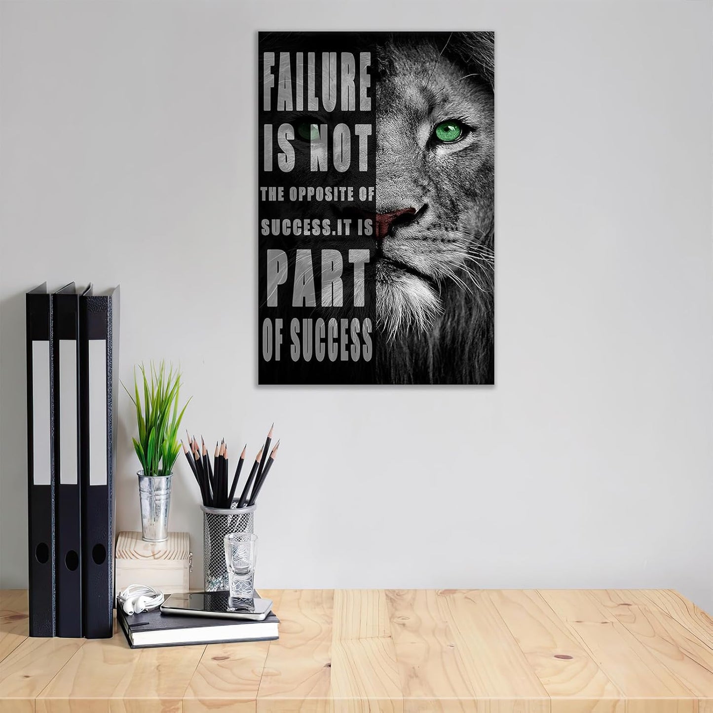 Lion Wall Art Inspirational picture Entrepreneur Quotes Motivational Animal Painting Poster Print on Canvas Wall Artwork for Living Room Bedroom Office Framed Ready to Hang [12''W x 18''H]