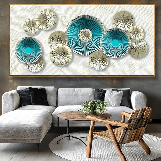 Wall Art Simple Wall Decor Teal Blue and Yellow Canvas Painting Abstract Wall Art for Bedroom Living Room Dining Room Home Office Decor 24"x48" with Framed