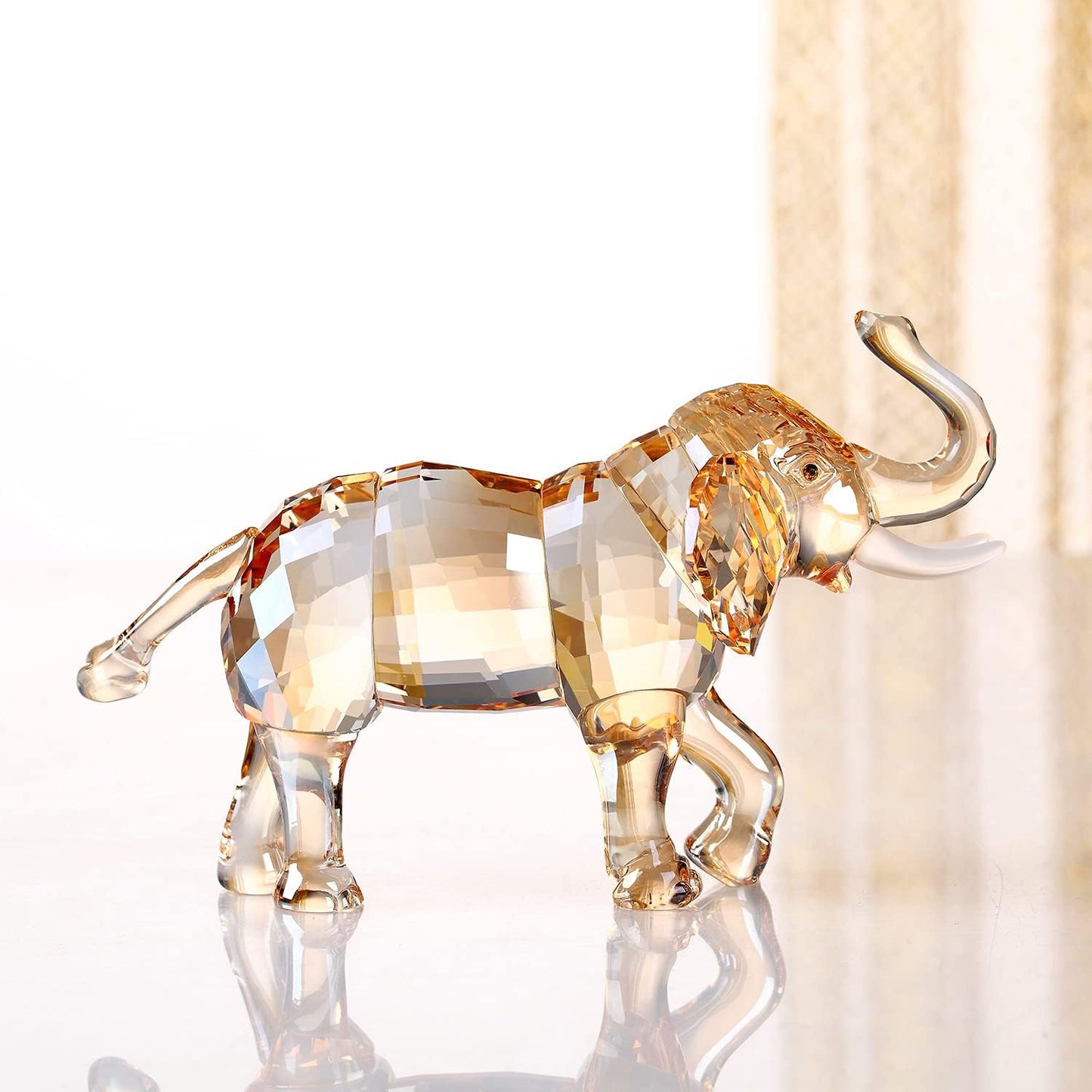 Crystal Lucky Elephant Figurine Collection Ornament Statue Animal Collectible Home Decor (Gold)