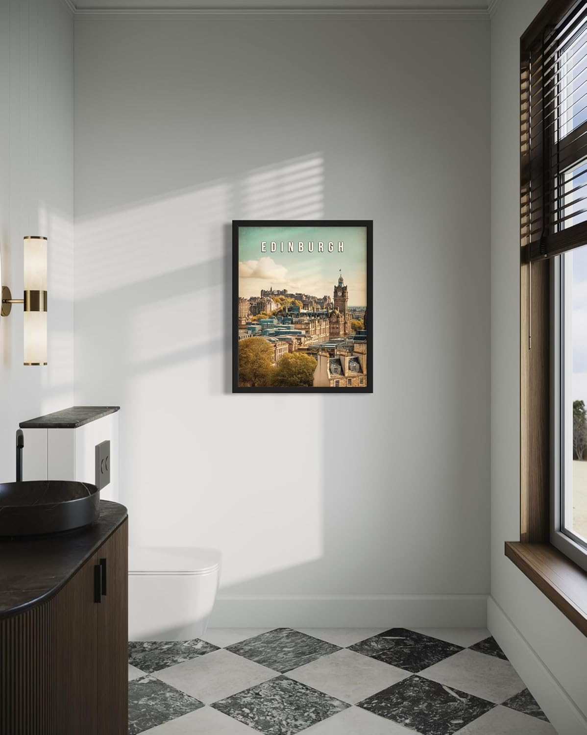 Edinburgh, Scotland Art Print Poster, Europe Vintage City Retro Photography Skyline Travel Bedroom Bathroom Living Room Decor 183 (Edinburgh, Scotland, 16 x 20 inches, Black Frame)