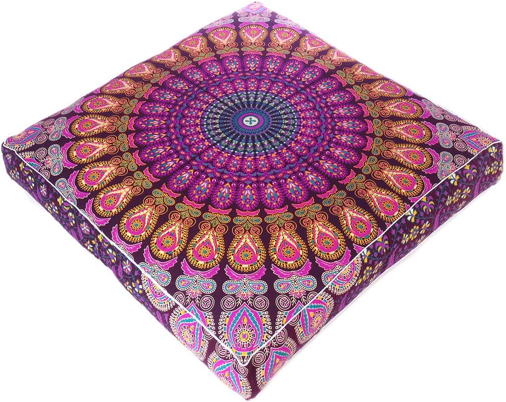 Eyes of India - Mandala Floor Pillow Cover Meditation Cushion Seating Throw Hippie Round Colorful Decorative Bohemian Indian Pouf Ottoman Handmade Cover ONLY (Purple 2, 35" x 35")