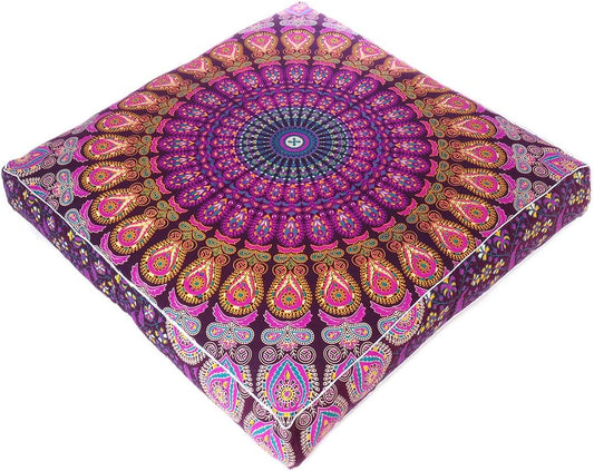 Eyes of India - Mandala Floor Pillow Cover Meditation Cushion Seating Throw Hippie Round Colorful Decorative Bohemian Indian Pouf Ottoman Handmade Cover ONLY (Purple 2, 35" x 35")
