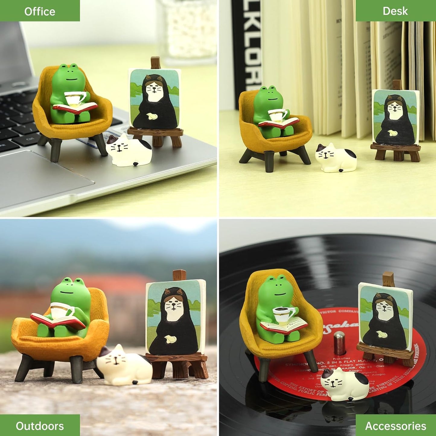 Cute Mini Frog and Cat Figurine for Office, Home Decoration Perfect Cute Frog and Cat Gift