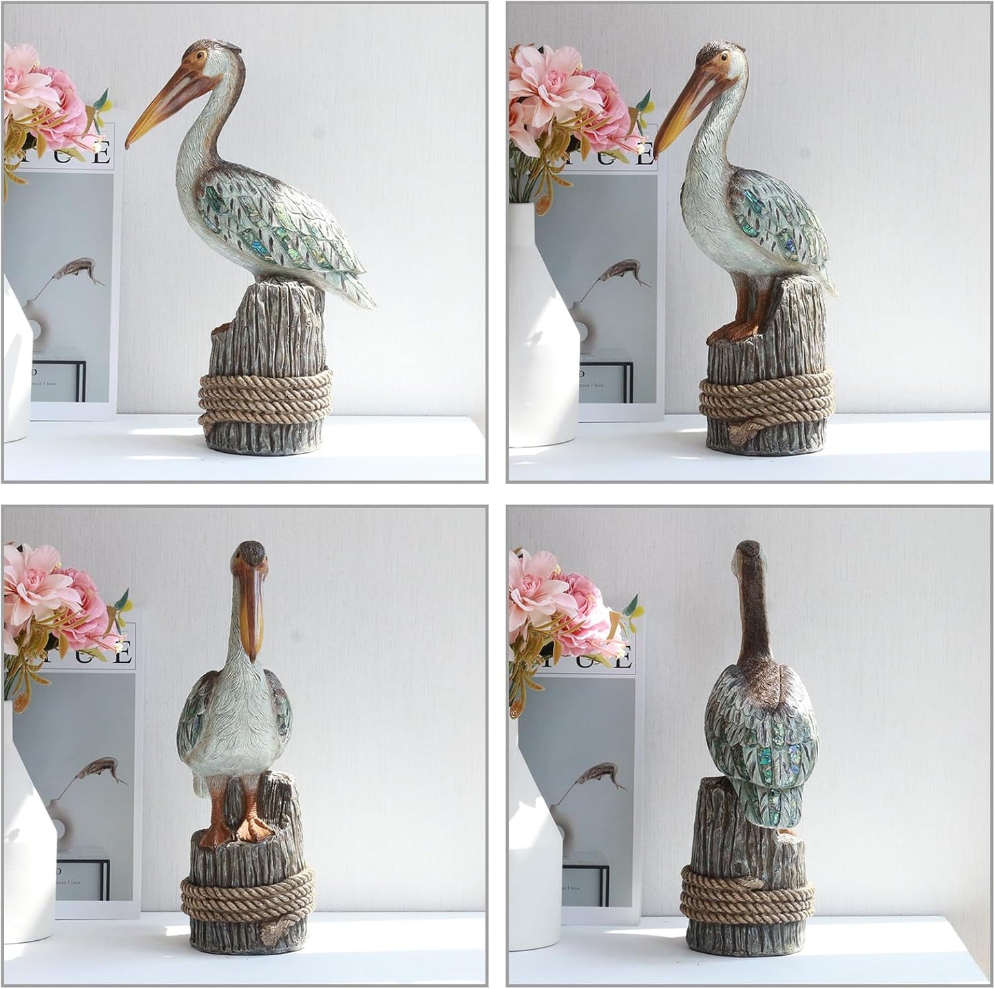 Lukitas Standing Pelican Statue and Sculpture Decor, Coastal Beach Bird Figurine, Creative Decorative Ornament for Home Garden Lawn Outdoor, Resin 14''