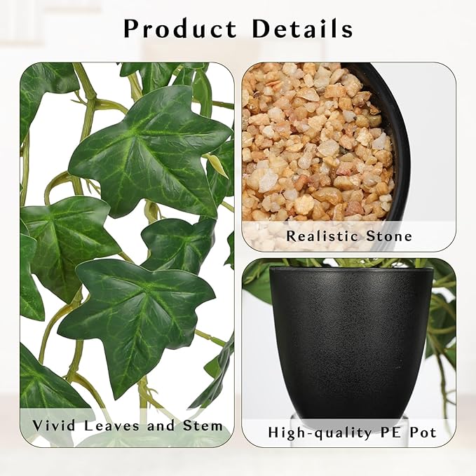 Fake Pothos Ivy Plant with Pot Artificial Green Leaves for Home Shelf Decor Indoor Silk Artificial Realistic Plant Large