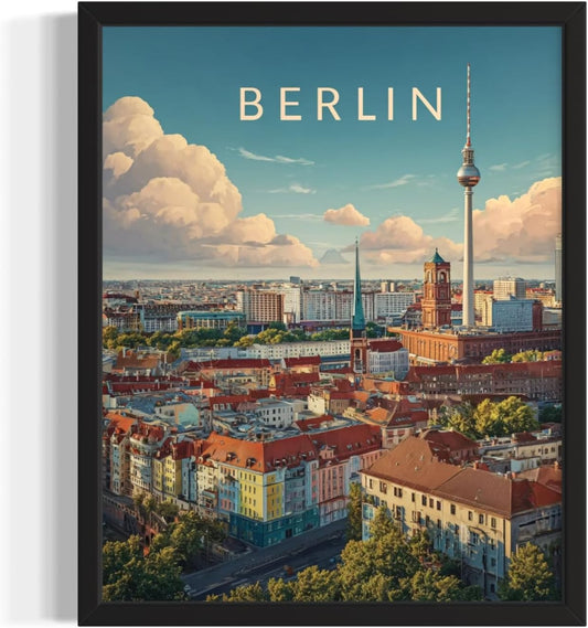 Berlin, Germany Art Print Poster, Europe Vintage City Retro Photography Skyline Travel Bedroom Bathroom Living Room Decor 183 (Berlin, Germany, 16 x 20 inches, Unframed)