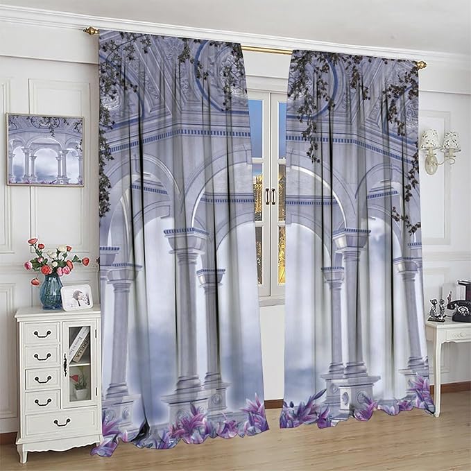 Gothic Castle Blackout Curtains，Romantic Flower Medieval Pattern Drapes Window 2 Panel Rod Pocket Curtain for Bedroom Living Room Decor 21" W X 54" L