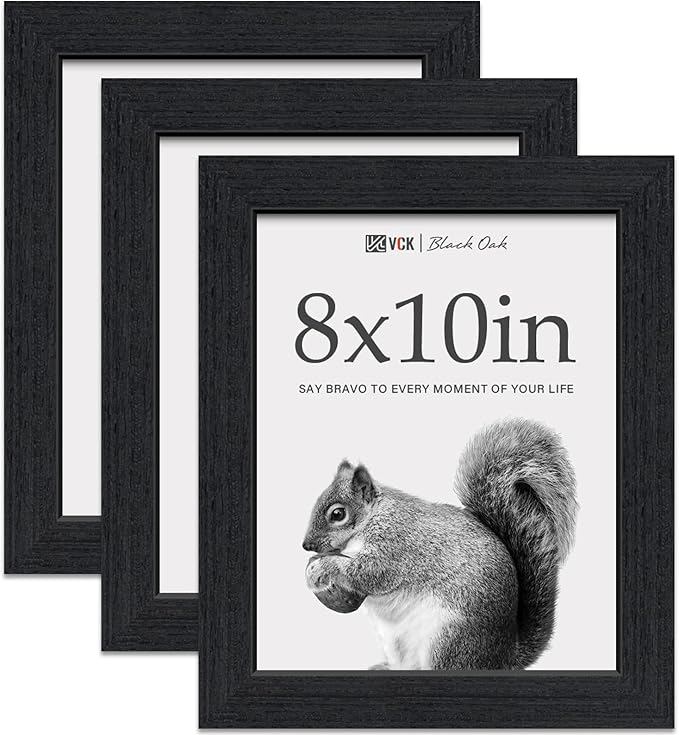 VCK 8x10 Picture Frame Set of 3 - Black Oak, Natural Textured Exclusive Wood Picture Frame, Table Display or Wall Hanging