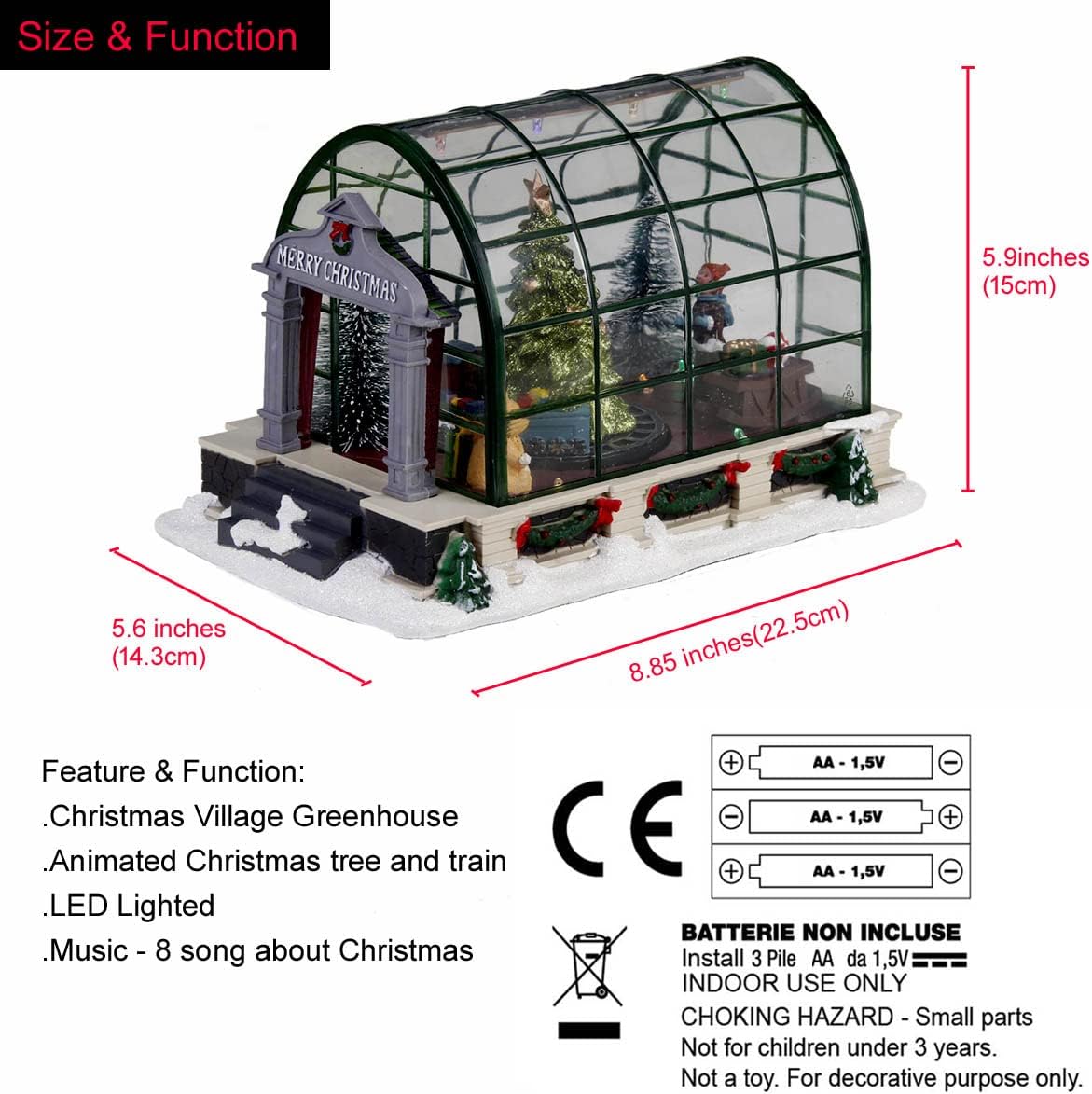 innodept12 Animated Lighted Christmas Village Greenhouse - Christmas Collectible House Ballroom Disply Xmas Home Accent Tabletop Home Decoration, Musical Battery-Operated